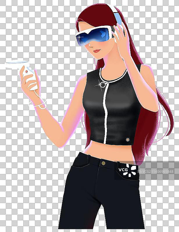 戴VP眼镜玩游戏的少女图片素材