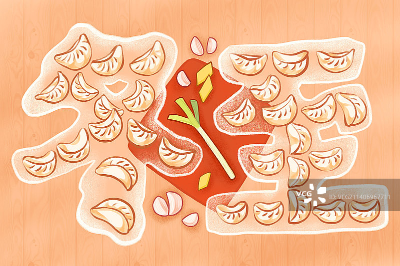 冬至桌面包饺子创意手绘插画图片素材