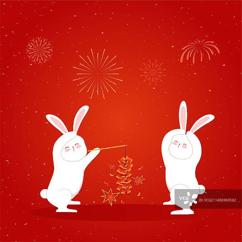 新年可爱兔子放鞭炮互联网金融理财节日插画元素图片素材