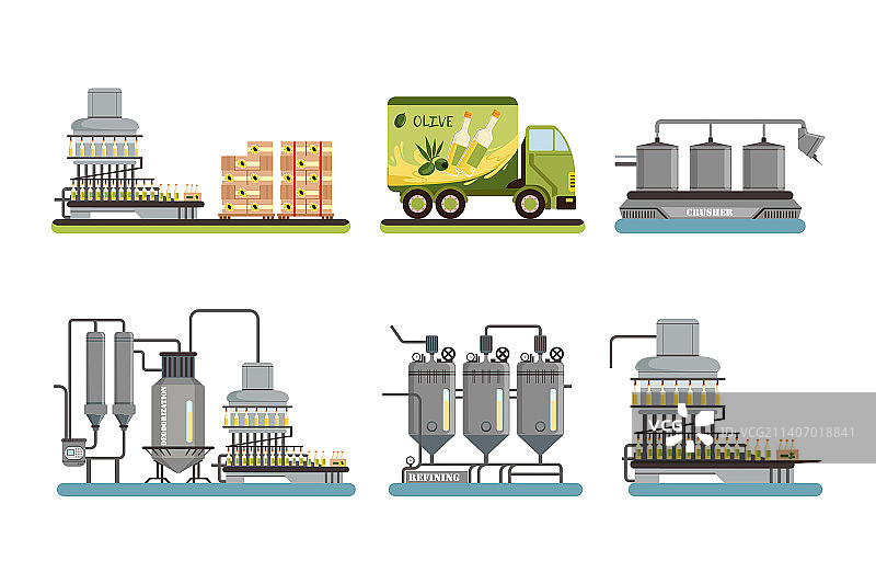 橄榄油工厂的生产和包装线图片素材