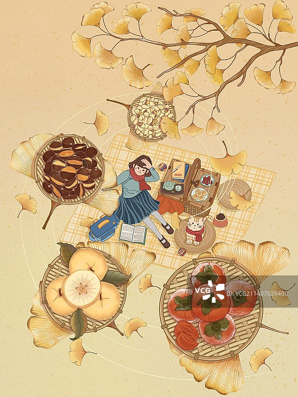 二十四节气之霜降国风线性插画图片素材