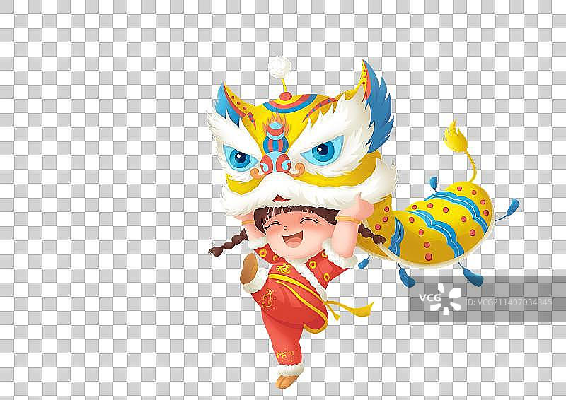 手绘插画节日舞狮图片素材