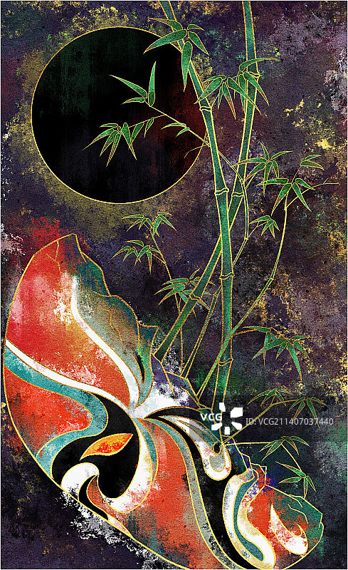 岩彩风格净角脸谱四君子竹子图片素材