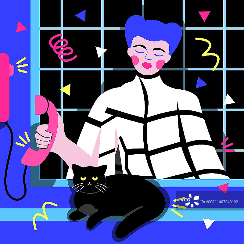 打电话和黑猫图片素材