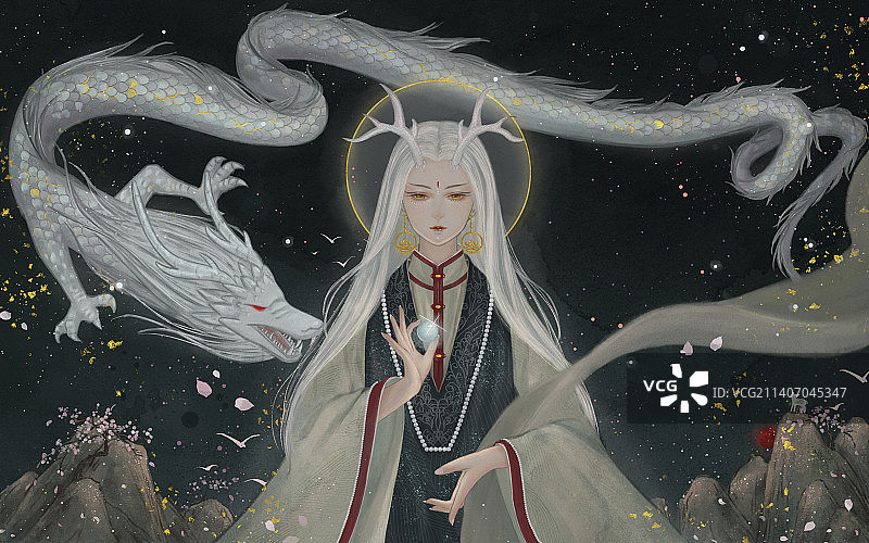 古风插画《遇龙》图片素材