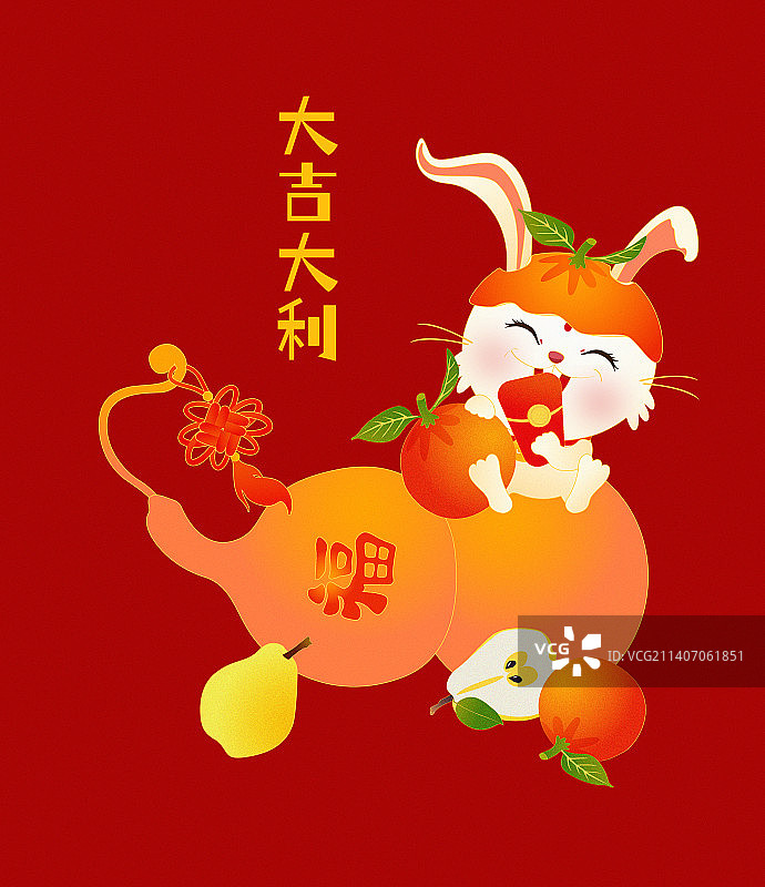 喜庆新年吉利兔子大吉大利图片素材