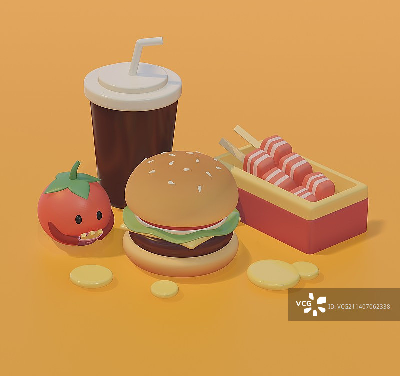 汉堡饮料美食快餐3D插画图片素材