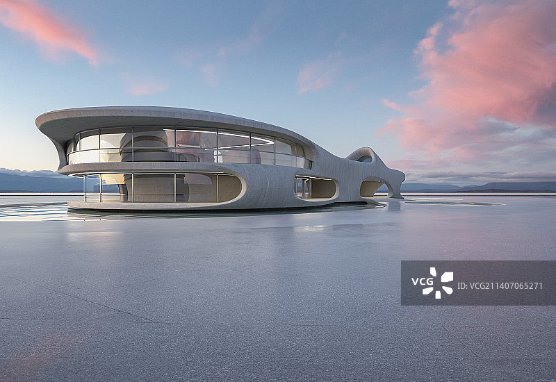 海边_现代_建筑空间_广场_夕阳图片素材