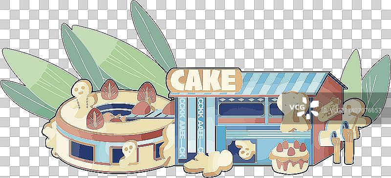 卡通蛋糕小屋小人场景图片素材