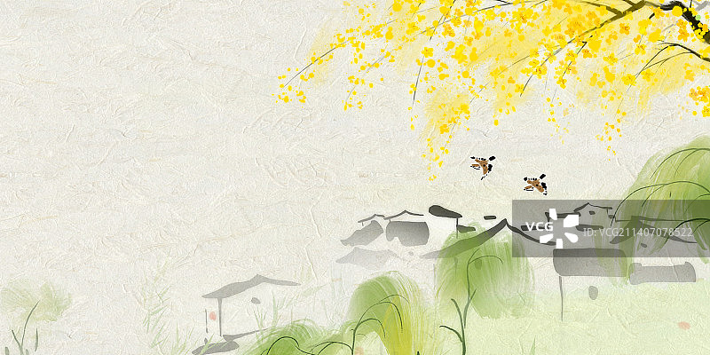 中国文化宣纸水墨插画背景江南水乡图片素材
