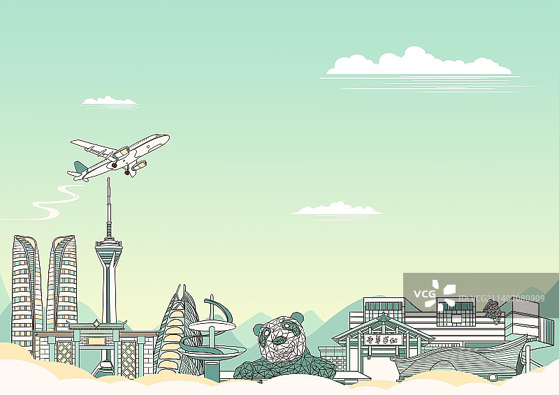 成都城市地标建筑简约背景插画图片素材