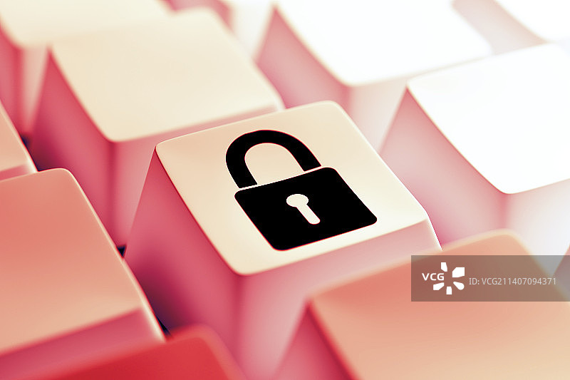 3D电脑键盘上的挂锁图片素材