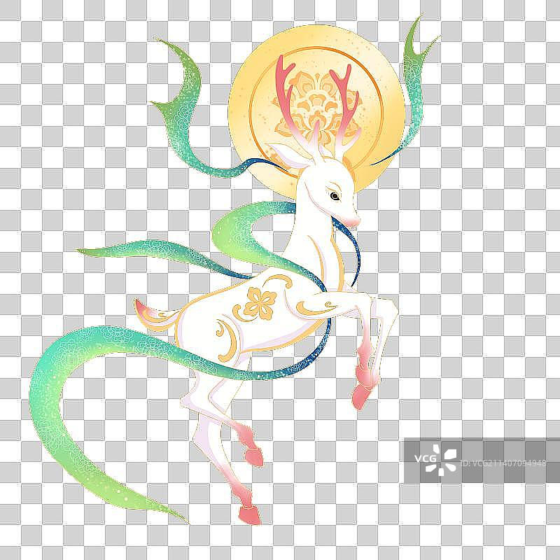 国潮喜庆插画梅花鹿麋鹿图片素材