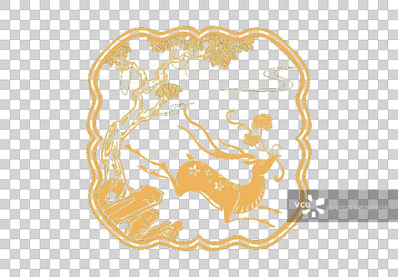 鹿衔灵芝中式古典传统纹样团花纹图片素材