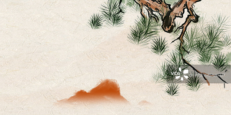中国文化宣纸水墨插画背景松黄山图片素材