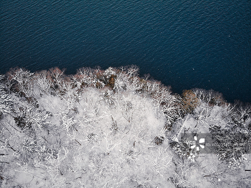 日本青森县十和田湖航拍图片素材