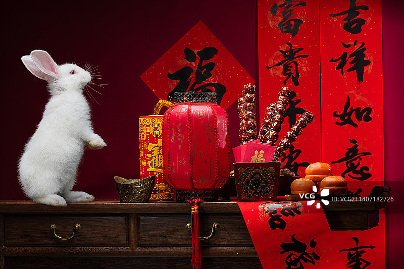 兔子和新年静物图片素材