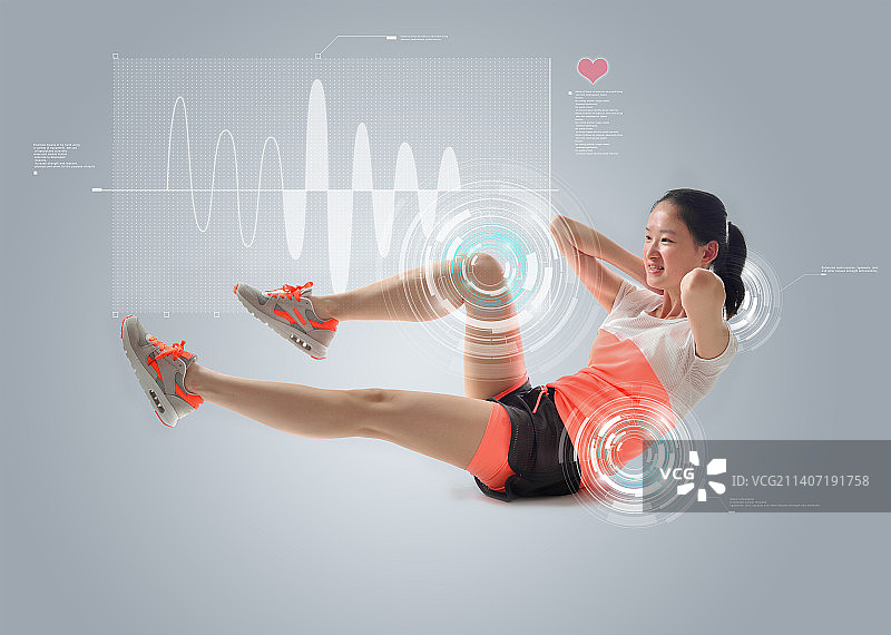 运动科技人像，年轻女性运动指标分析图片素材
