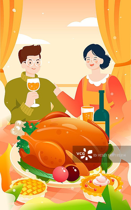 感恩节火鸡食材温暖晚餐美味菜肴聚餐插画图片素材