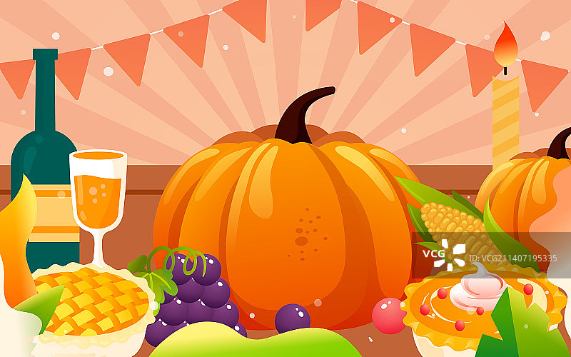 感恩节火鸡食材温暖晚餐美味菜肴聚餐插画图片素材