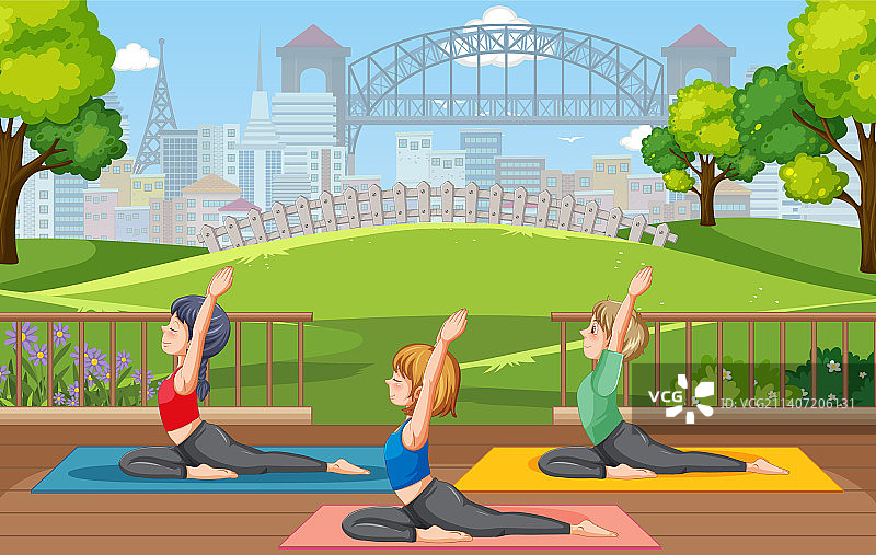 人们在公园做瑜伽图片素材