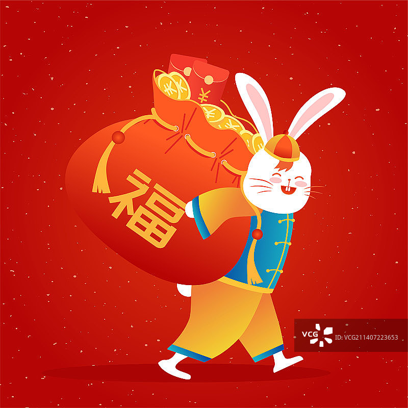 背着福袋的兔子新春节日商务矢量插画海报图片素材