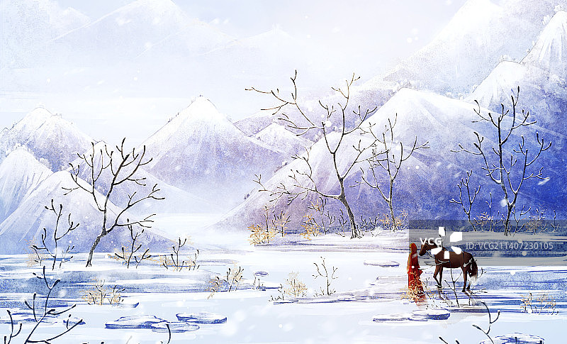 唯美淡彩冬季插画图片素材