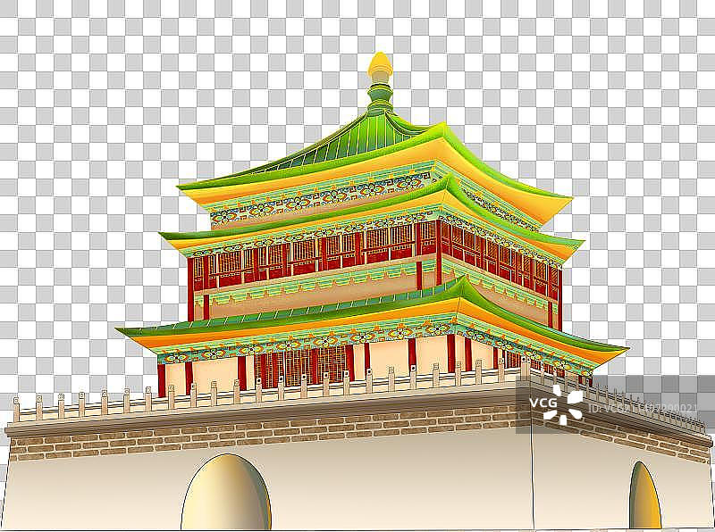 国潮风插画师元素城市西安钟楼图片素材