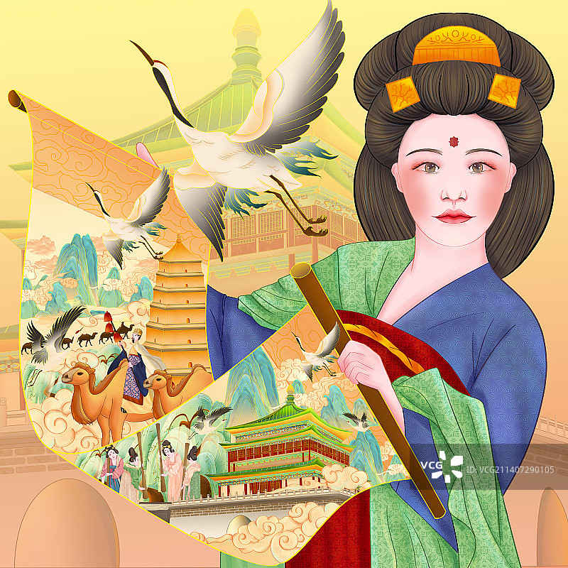 国风西安城市文化插画图片素材