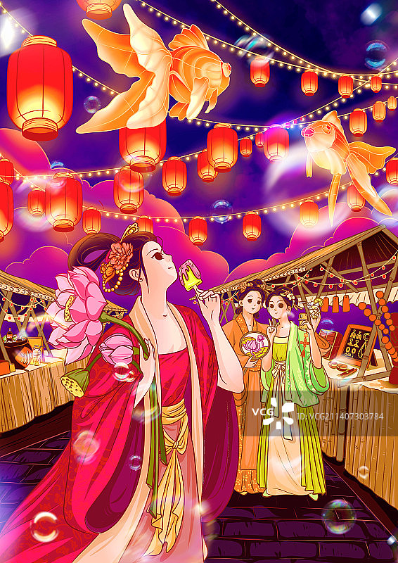 古风夜市集图片素材