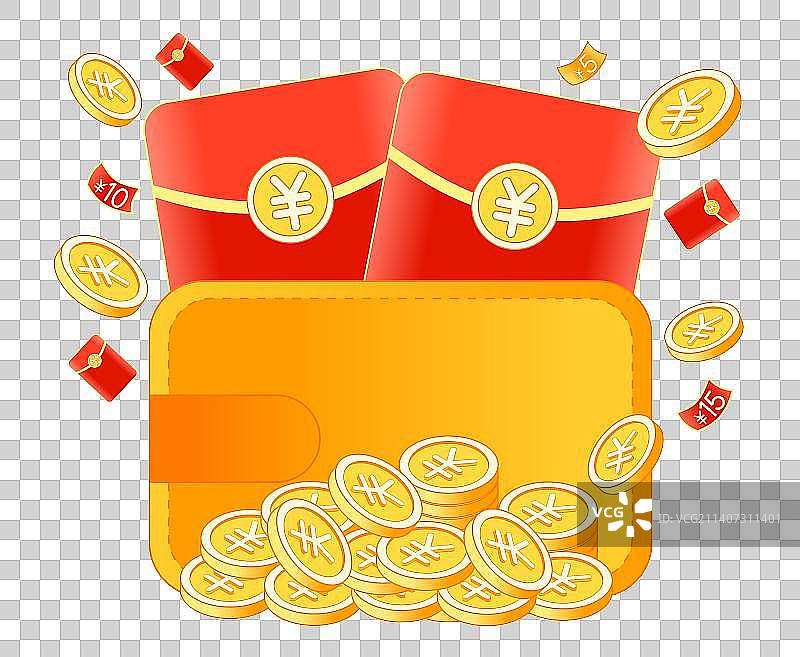 双十一，双十二，年货节，春节，618红包雨优惠券来袭钱包金币购物狂欢矢量插画素材图片素材
