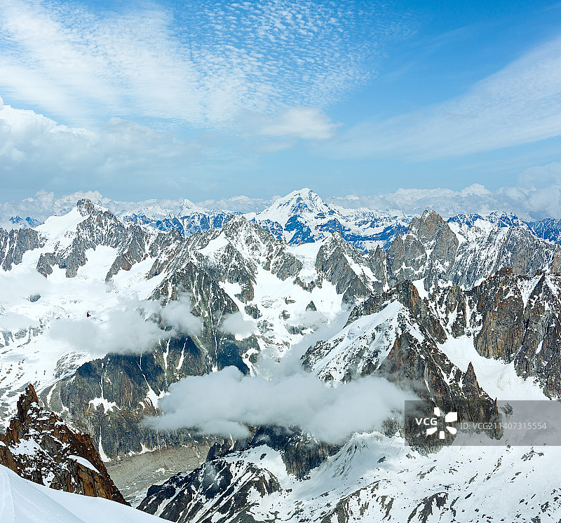 勃朗峰山脉夏季景观，从南针峰拍摄，法国，霞慕尼图片素材
