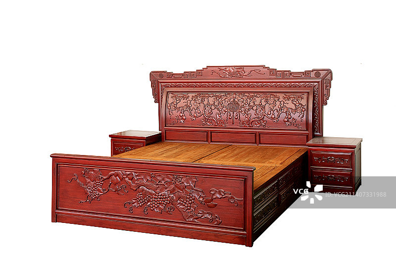 雕花红木大床图片素材