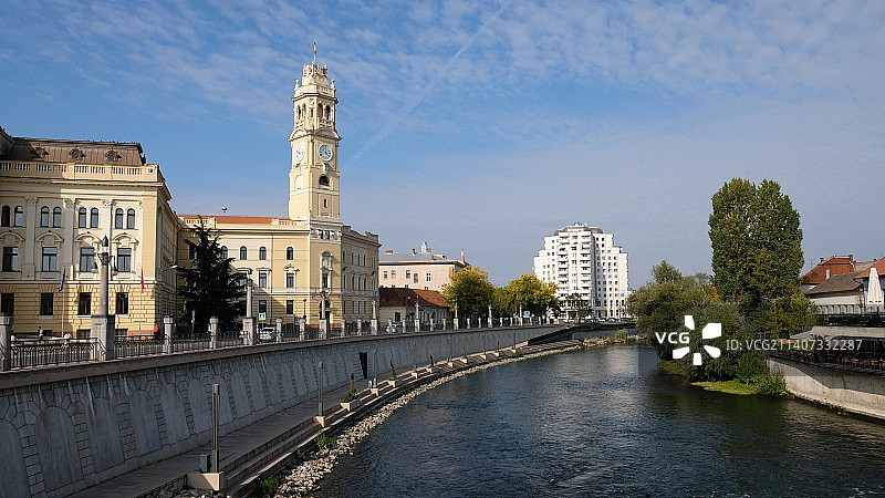 城市天际线河流桥梁景观图片素材