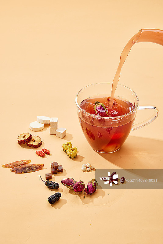 红参阿胶玫瑰茶冲泡场景图片素材