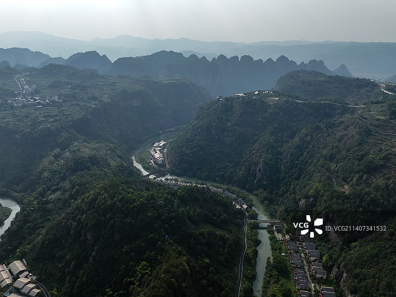 绍兴新昌千丈幽谷风光航拍图片素材