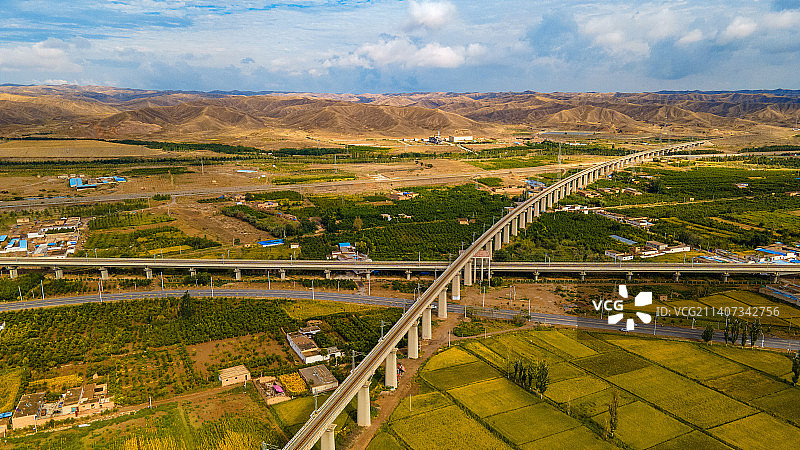 金秋黄河两岸，宁夏平原迎来金色稻田图片素材