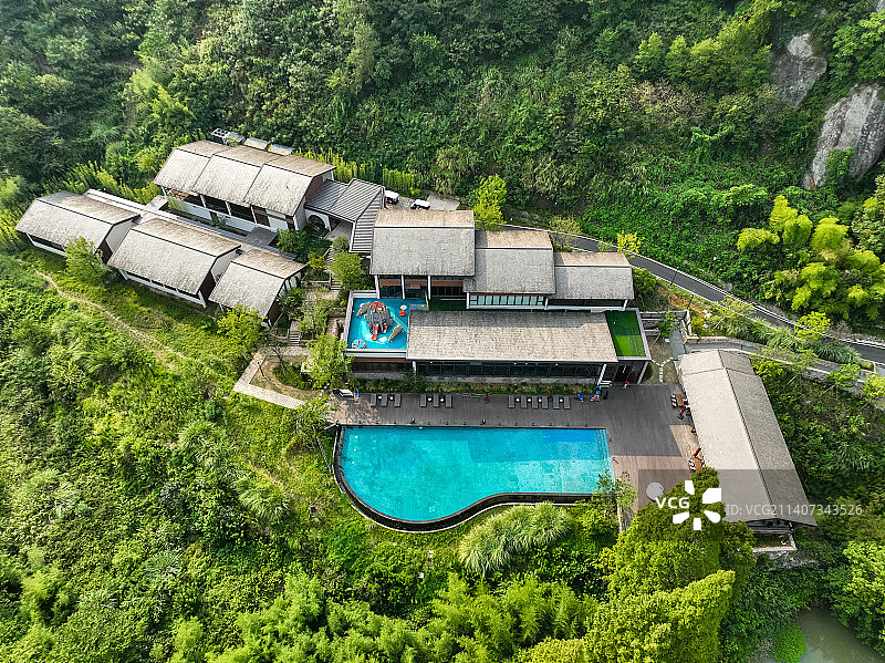 绍兴新昌安岚酒店风光航拍图片素材