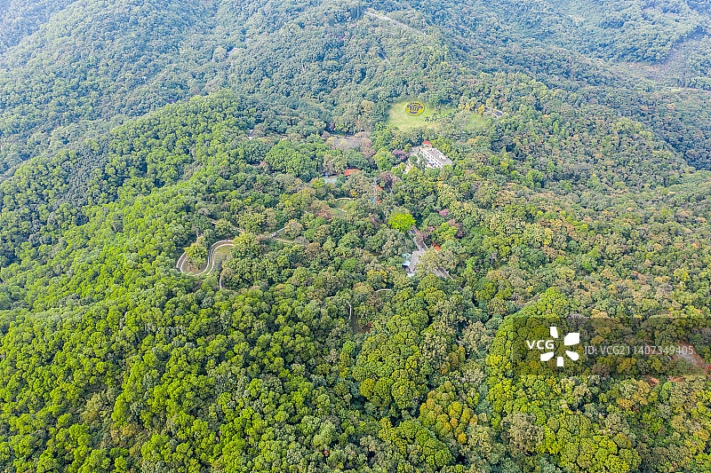 航拍广东广州白云山风景名胜区鸣春谷游览区山林风光图片素材