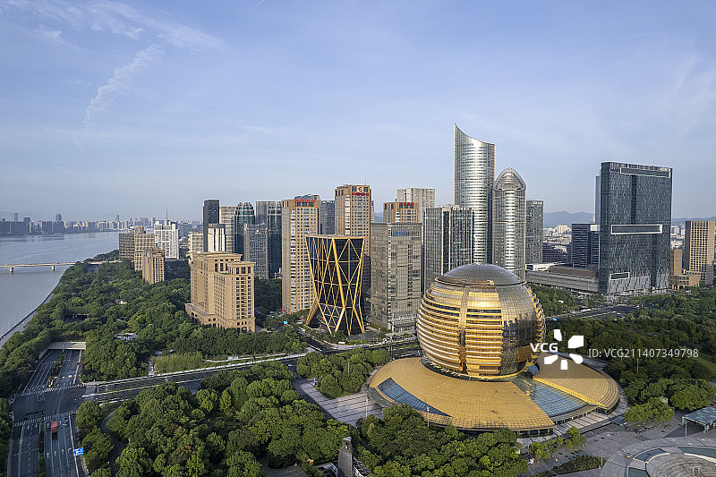 清晨日出 杭州钱江新城航拍图片素材