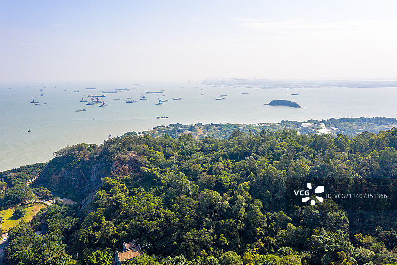 航拍广东省广州市南沙区大角山炮台遗址虎门炮台图片素材