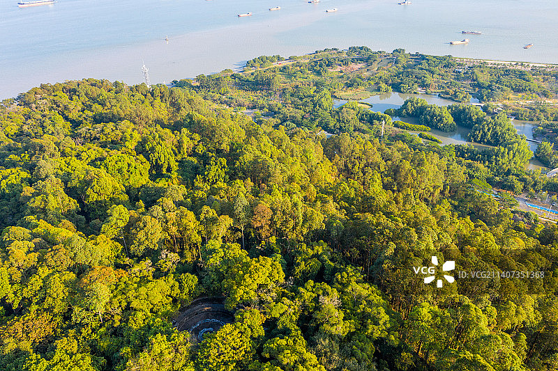 航拍广东省广州市南沙区大角山炮台遗址虎门炮台图片素材