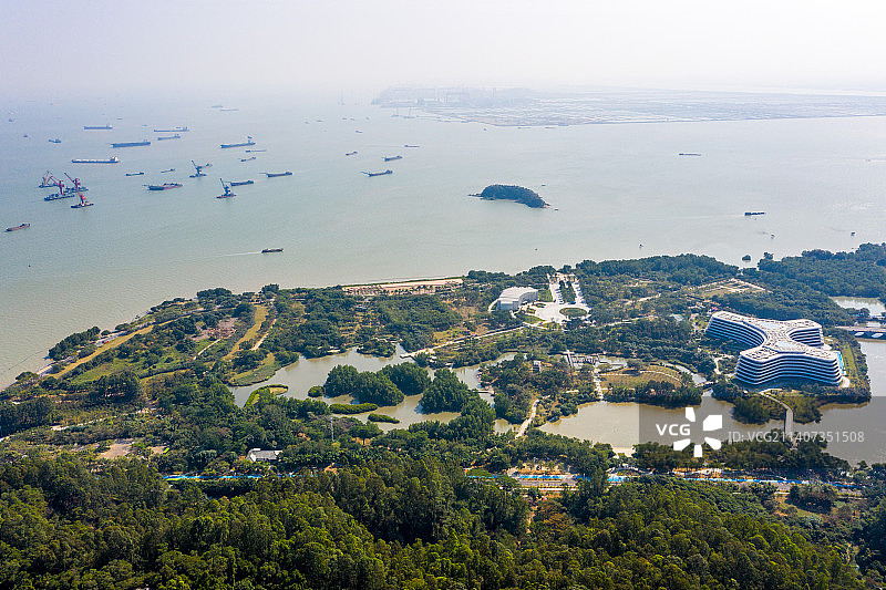 航拍广东广州南沙大角山海滨公园 珠江出海口图片素材