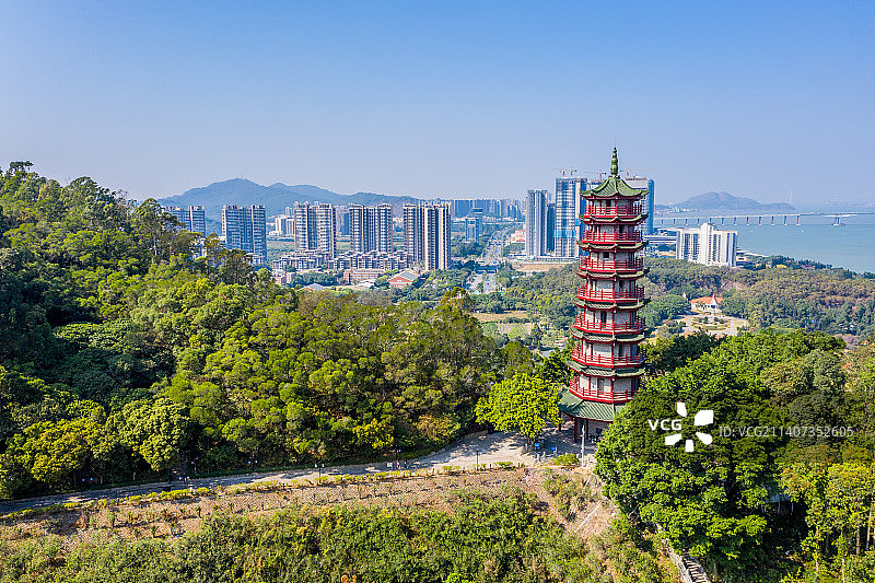 航拍广东广州南沙天后宫宝塔南岭塔图片素材
