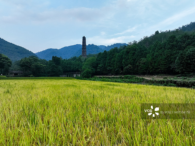 台州天台县国清寺建筑风光航拍图片素材