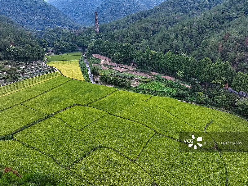 台州天台县国清寺周边风光航拍图片素材