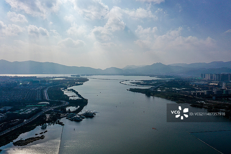 航拍云南昆明滇池草海 昆明五家堆湿地公园 昆明大观公园图片素材