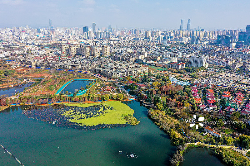 航拍云南昆明滇池草海 昆明五家堆湿地公园 昆明大观公园图片素材