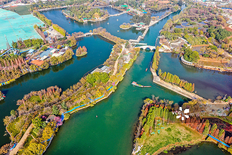 航拍云南昆明滇池草海 昆明五家堆湿地公园 昆明大观公园图片素材