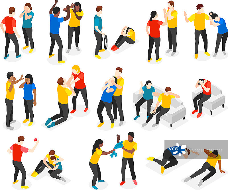 家庭暴力2.5D图标集图片素材